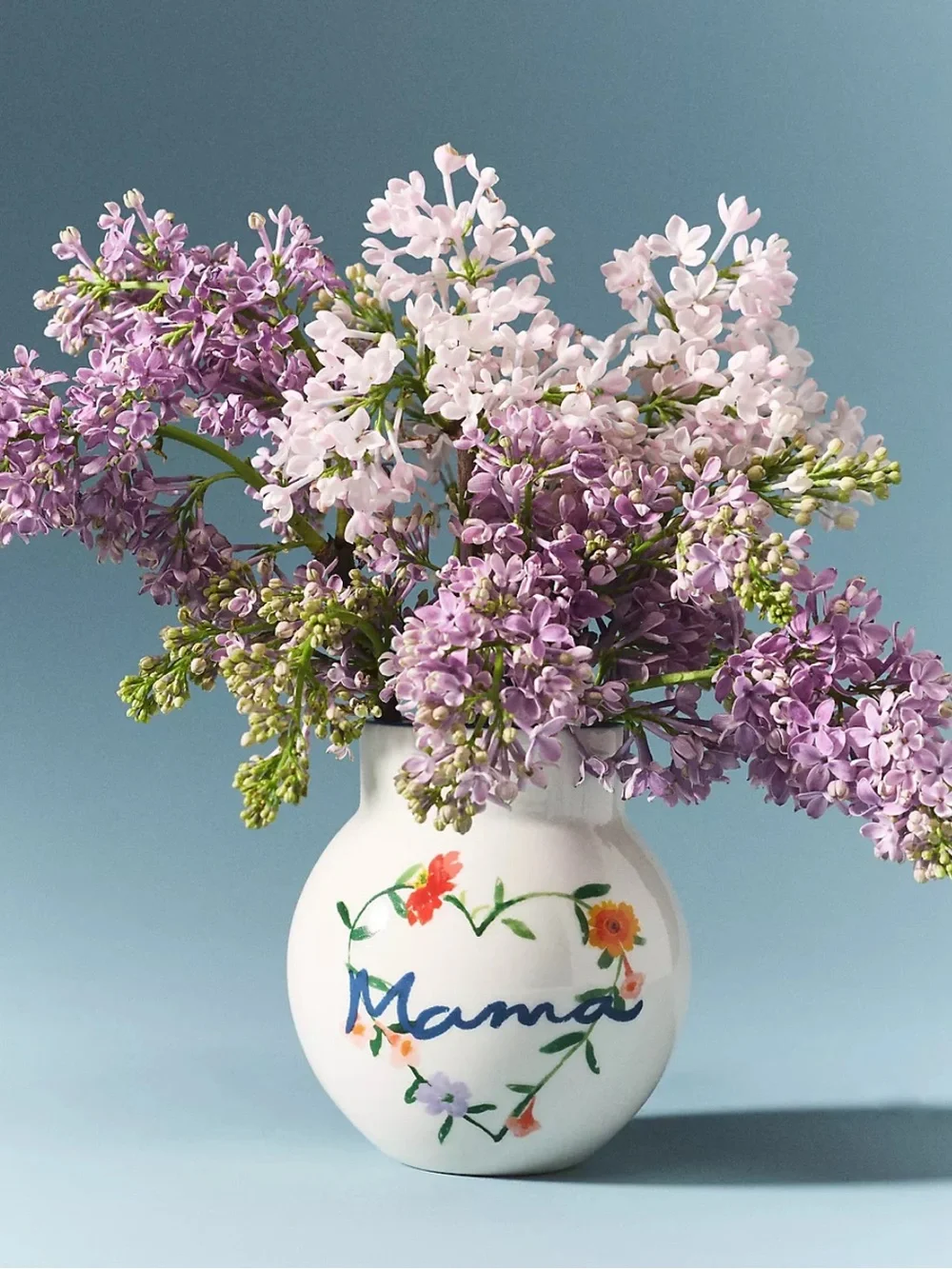 Anthropologie Mama Heart Floral Stoneware Bud Vase